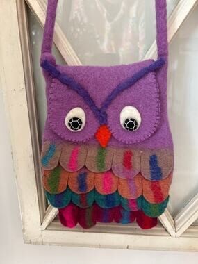 Felted wool owl crossbody bag purse